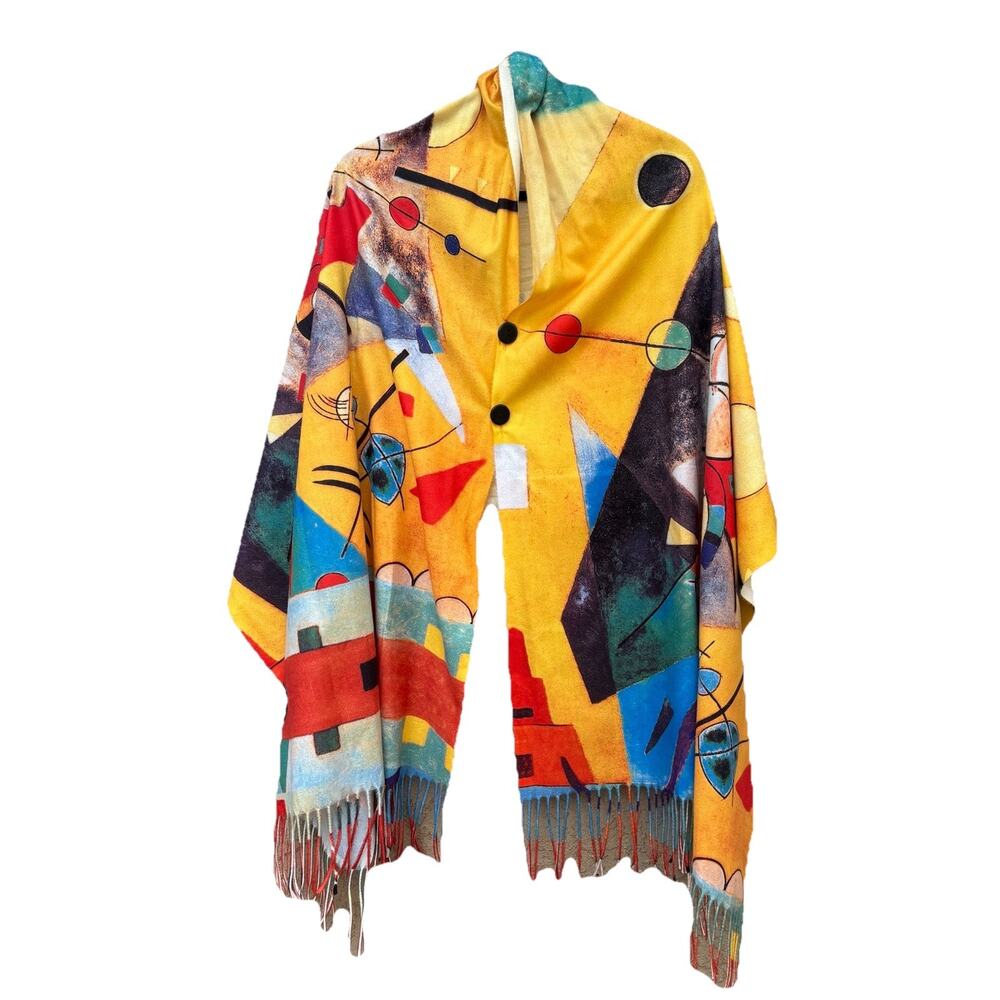 Art Deco Bright Retro Poncho Shawl Kimono Funky Artist OSFM